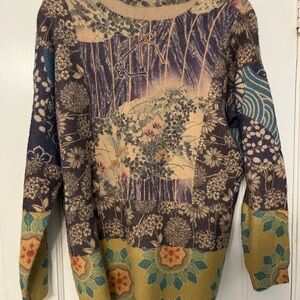 Fun Boho Floral Patterned Fuzzy Soft Cotton Wool Sweater Medium